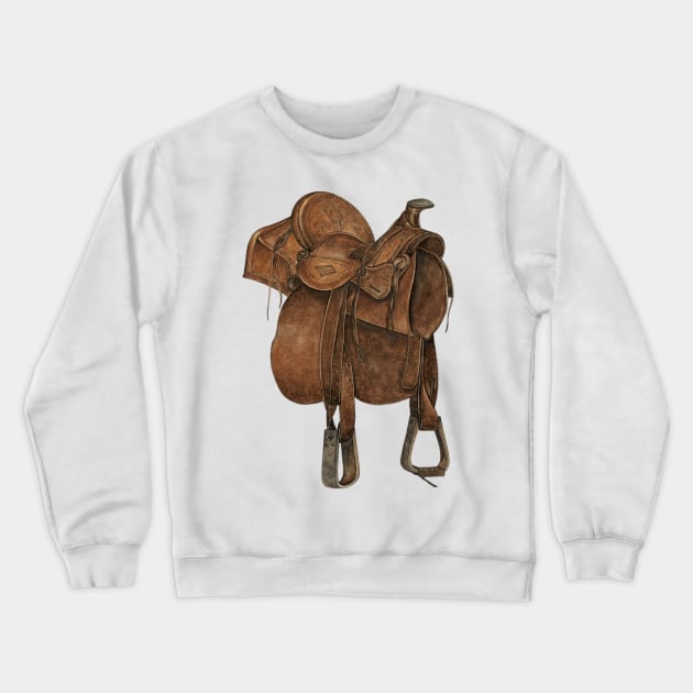 Vintage Western Saddle Illustration Crewneck Sweatshirt by ellanely